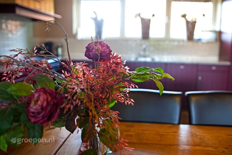 groepsaccommodatie HTN-1119, eettafel. bloemen